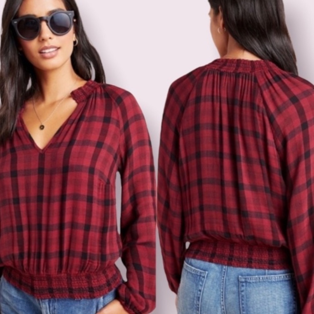 Anthropologie Cloth & Stone Sara Plaid Blouse S